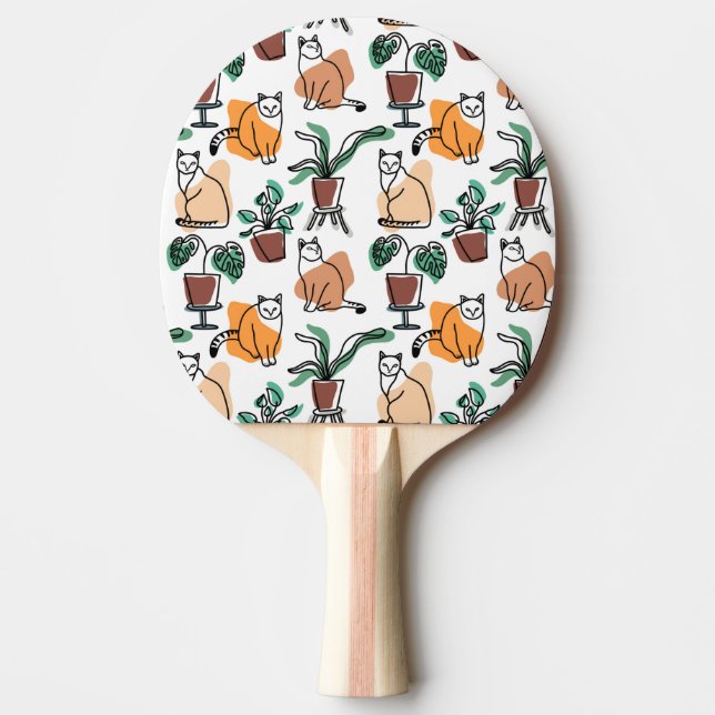 Raquette De Ping Pong Art de trait dessin chats et fleurs (Devant)