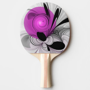 Raquette De Ping Pong Art fractal abstrait noir gris avec magenta