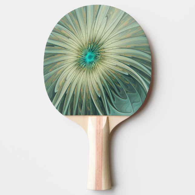 Raquette De Ping Pong Art fractal de fleurs de fantaisie vert sauge abst (Devant)
