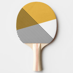 Raquette De Ping Pong Art géométrique simple noir, blanc et jaune