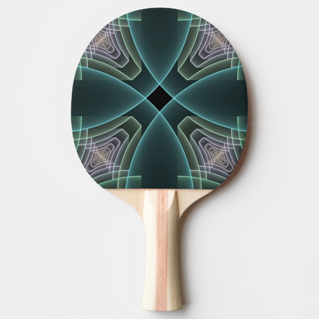 Raquette De Ping Pong Art graphique fractal géométrique sarcelle moderne (Devant)