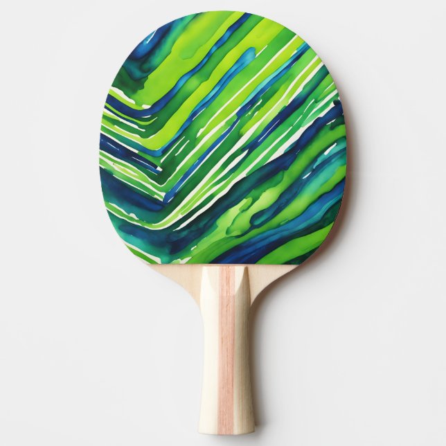 Raquette De Ping Pong Art rayures vert néon et bleu foncé (Devant)