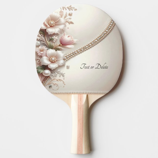 Raquette de ping pong avec embellissements floraux (Devant)