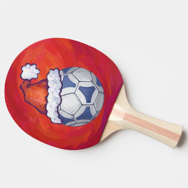 Raquette De Ping Pong Bal de soccer bleu et blanc sur rouge (Côté)
