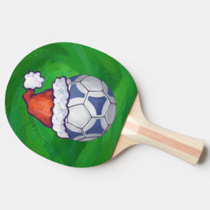 Raquette De Ping Pong Bal de soccer bleu et blanc sur vert