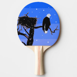 Raquette De Ping Pong Bald Eagle en hiver - Art original de la faune