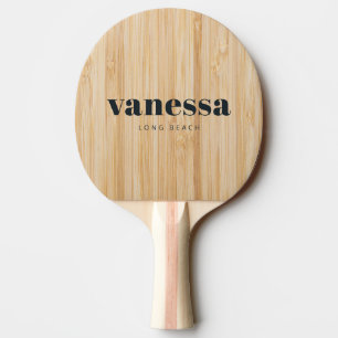 Raquette De Ping Pong Bambou Blanc Minimaliste Moderne Nom Classique