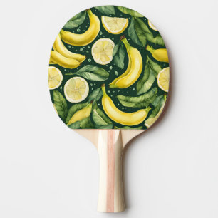 Raquette De Ping Pong Bananes fraîches et tranches de citron Art aquarel