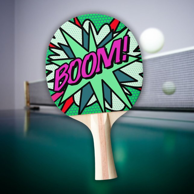 Raquette De Ping Pong Bande dessinée BOOM Amusant Moderne (Comic Book BOOM Modern Fun Cool Ping Pong Paddle)