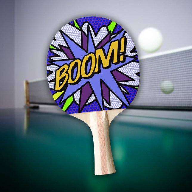 Raquette De Ping Pong Bande dessinée cool moderne BOOM (Modern Fun Cool Comic Book BOOM Ping Pong Paddle)