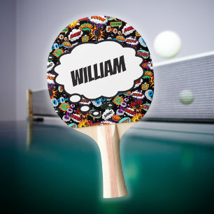 Raquette De Ping Pong Bande dessinée personnalisée amusante avec nom