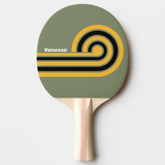 Raquette De Ping Pong Bandeaux Bouclés Olive Veilleuse avec Nom (Devant)