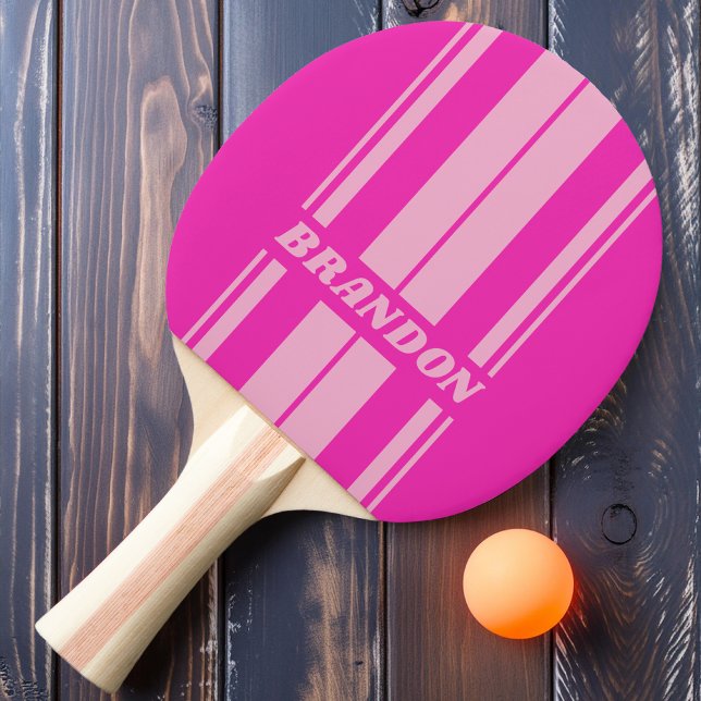 Raquette De Ping Pong Bandes à deux cartes Retro Pink Sky avec nom (Créateur téléchargé)