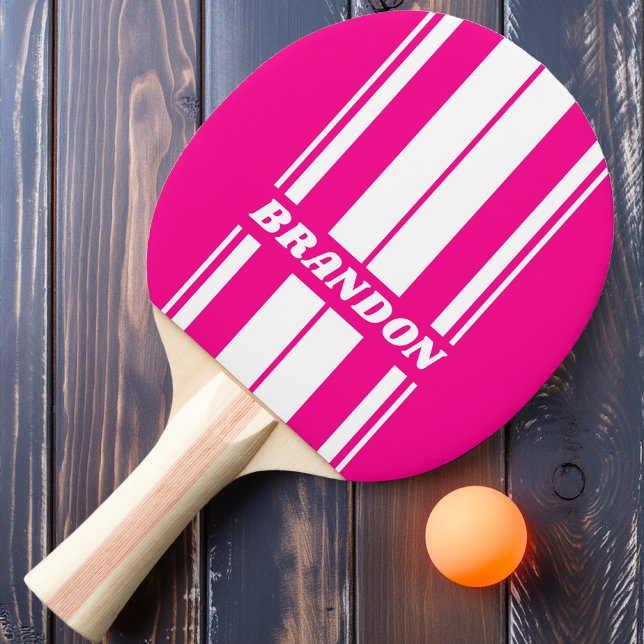 Raquette De Ping Pong Bandes à deux cartes rétro rose Lollipop avec nom (Créateur téléchargé)