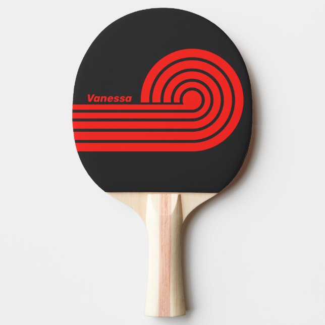 Raquette De Ping Pong Bandes bouclées doubles rétro foncées avec nom (Devant)