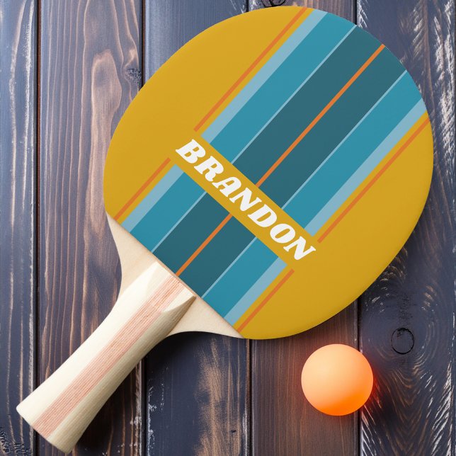 Raquette De Ping Pong Bandes de la planche à ondes de moutarde avec nom (Créateur téléchargé)