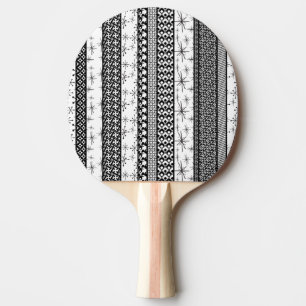 Raquette De Ping Pong Bandes de Motifs rétro noir et blanc 1