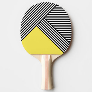 Raquette De Ping Pong Bandes noires et blanches avec triangle jaune