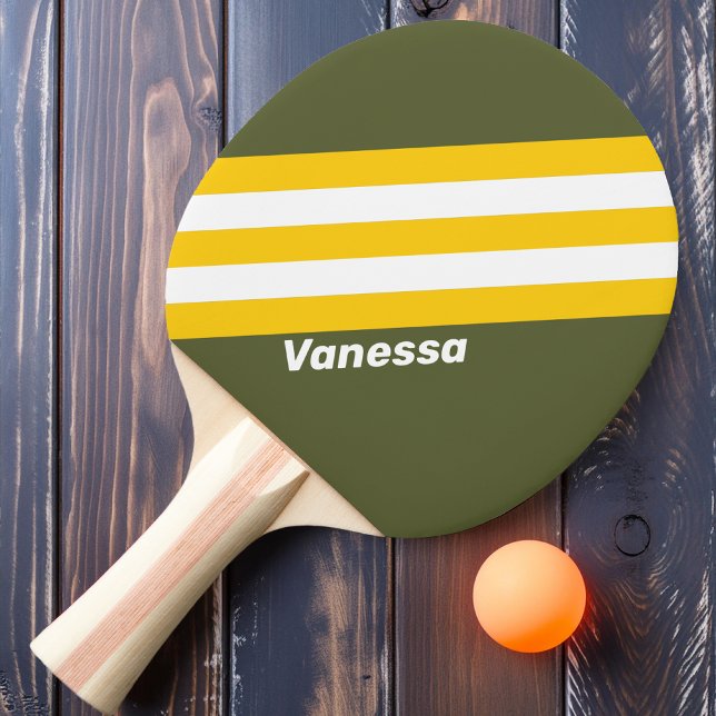 Raquette De Ping Pong Bandes Nostalgiques Vert Miel avec Nom (Créateur téléchargé)