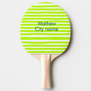Raquette De Ping Pong Bandes rétro jaune vert néon ajoutent nom lieu vil