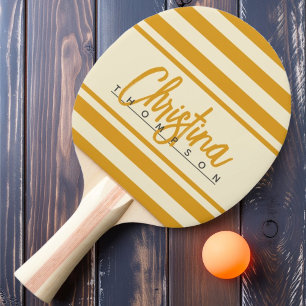 Raquette De Ping Pong Bannière Polo Milieu de Siècle Bouton d'Or Brûlé