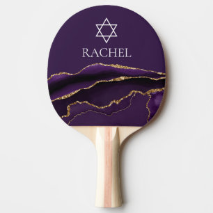 Raquette De Ping Pong Bar Mitzvah juive en or violet personnalisée