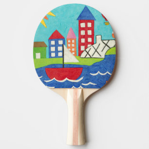 Raquette De Ping Pong Bateau à voile et ballon à air chaud avec Cityscap