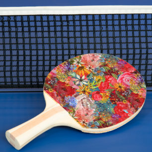 Raquette De Ping Pong Beau motif floral Abstrait coloré brillant