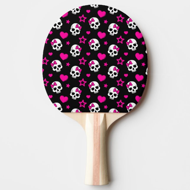 Raquette De Ping Pong Beaux crânes de Goth dans le rose lumineux (Devant)