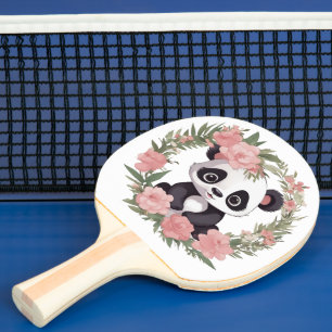 Raquette De Ping Pong Bébé adorable Panda Ours avec fleurs