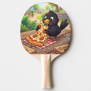 Raquette De Ping Pong Bébé Corbeau Cartoon Mangeant une Pizza