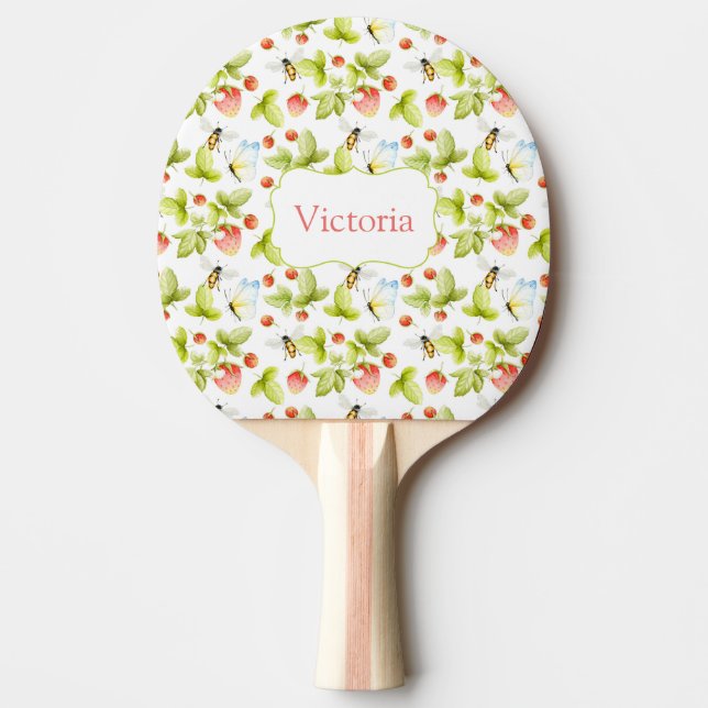 Raquette De Ping Pong Bees Fraises Papillons Printemps Nom été (Devant)