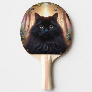 Raquette De Ping Pong Belle Fluffy Chat Noir avec yeux or