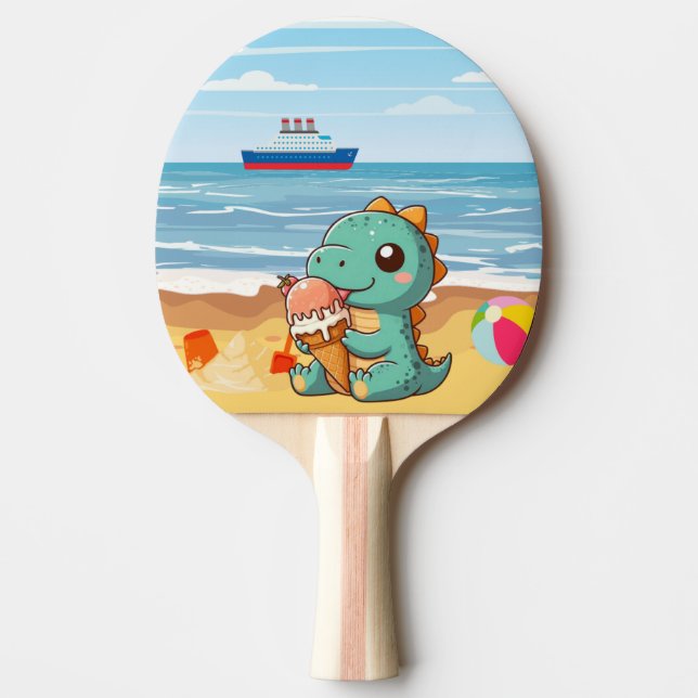 Raquette De Ping Pong Belle glace manger dino à la plage (Devant)