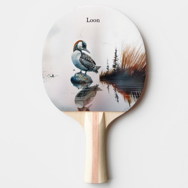 Raquette De Ping Pong belle laine sur une roche en aquarelle (Devant)
