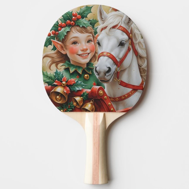 Raquette De Ping Pong Bells Holly et Horse Christmas Elf (Devant)