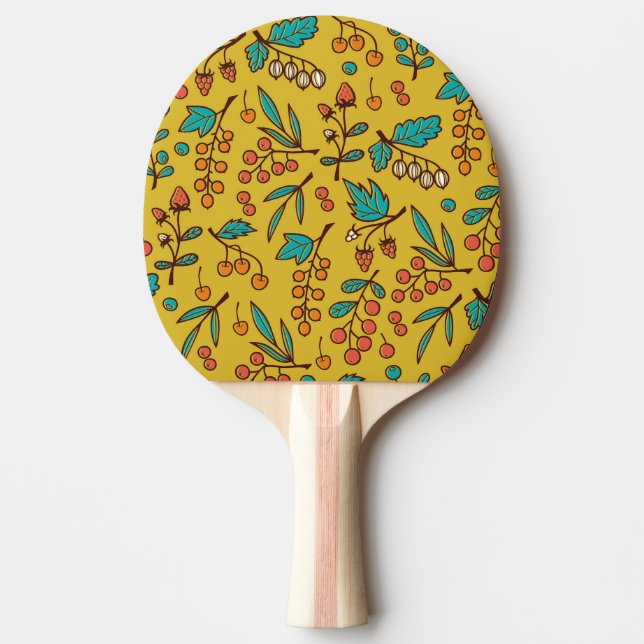 Raquette De Ping Pong Berries sur branches, motif naturel sans soudure. (Devant)