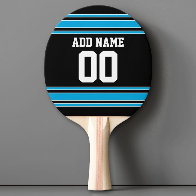 Raquette De Ping Pong Black Blue Sports Jersey avec votre nom et numéro (Custom Ping Pong Paddle - Team or College colors Sports Jersey)
