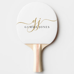 Raquette De Ping Pong Black Gold Monogram Script Name