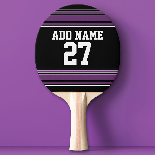Raquette De Ping Pong Black Purple Sports Jersey avec votre nom et numér (Custom Ping Pong Paddle with a Sports Theme)