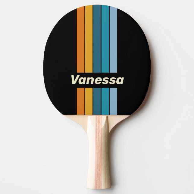 Raquette De Ping Pong Black Rainbow Pin Striped with Name (Devant)