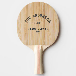 Raquette De Ping Pong Blanc Bambou Nom de Famille Vintage Bord de Mer