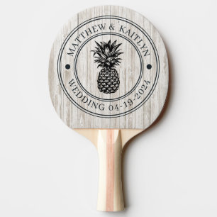 Raquette De Ping Pong Blason de mariage au bois blanchi à la chaux avec 