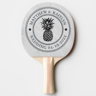 Raquette De Ping Pong Blason de mariage au motif de l'ananas en marbre b