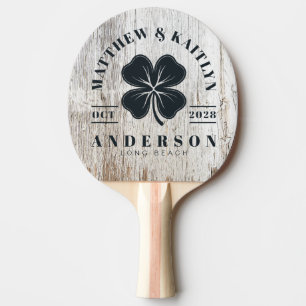 Raquette De Ping Pong Blason de mariage Trèfle Irlandais Blanc Patiné