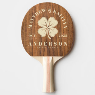 Raquette De Ping Pong Blason de mariage trèfle irlandais d'Elm Wood