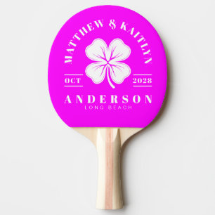 Raquette De Ping Pong Blason de mariage Trèfle Irlandais Rose Électrique