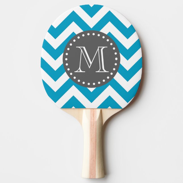Raquette De Ping Pong Bleu blanc gris Zigzag Chevron Monogramme (Devant)
