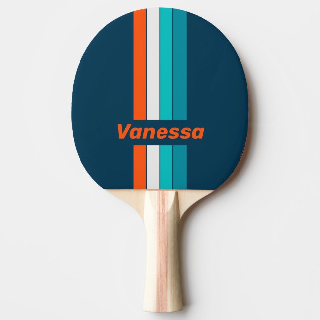 Raquette De Ping Pong Bleu bouteille Écho rayé Pin avec nom (Devant)