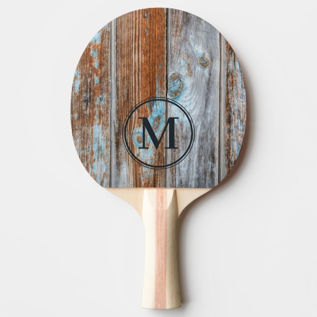 Raquette De Ping Pong Bleu lavé usé Bois Monogramme (Devant)